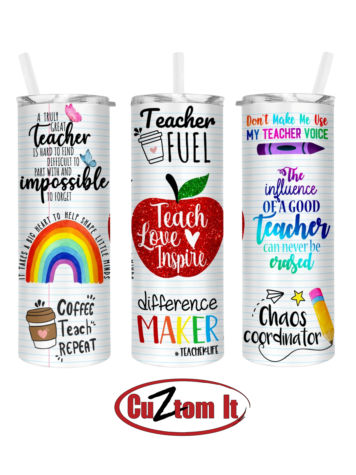 Teach Love Inspire Rainbow Teacher Tumbler