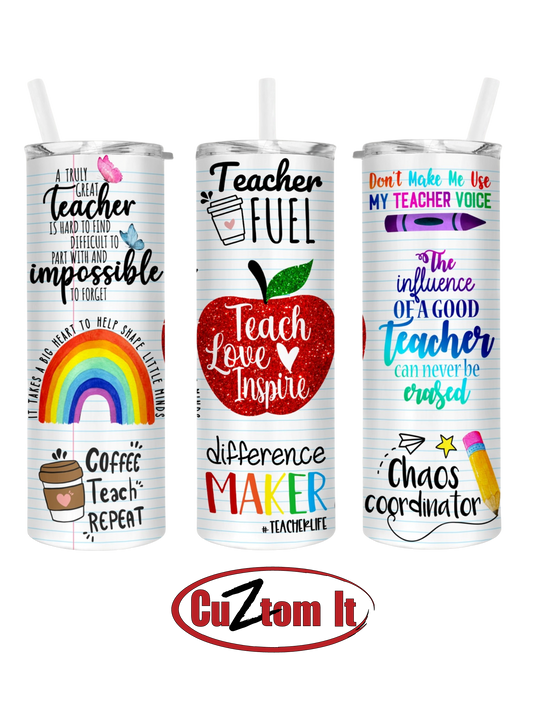 Teach Love Inspire Rainbow Teacher Tumbler